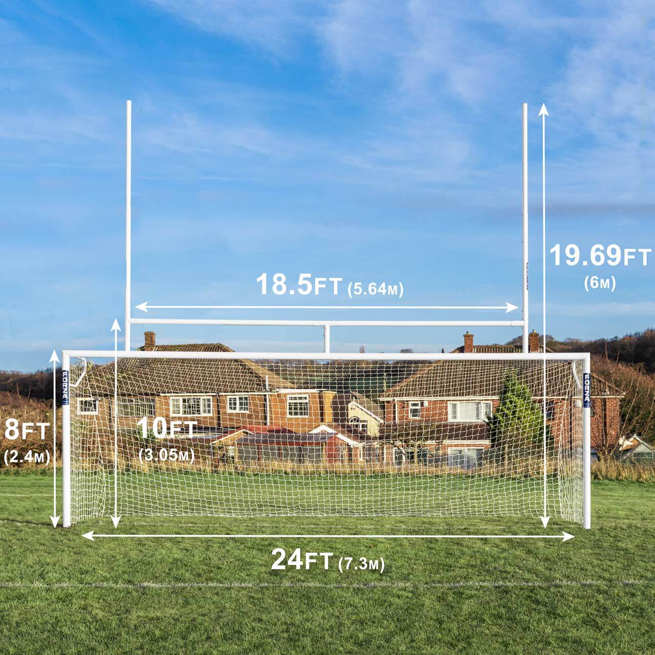SOCKETED ALUMINIUM SOCCER & RUGBY COMBINATION GOALS [Combination Goal Size:: 7.3m x 2.4m] [Single or Pair:: Single]