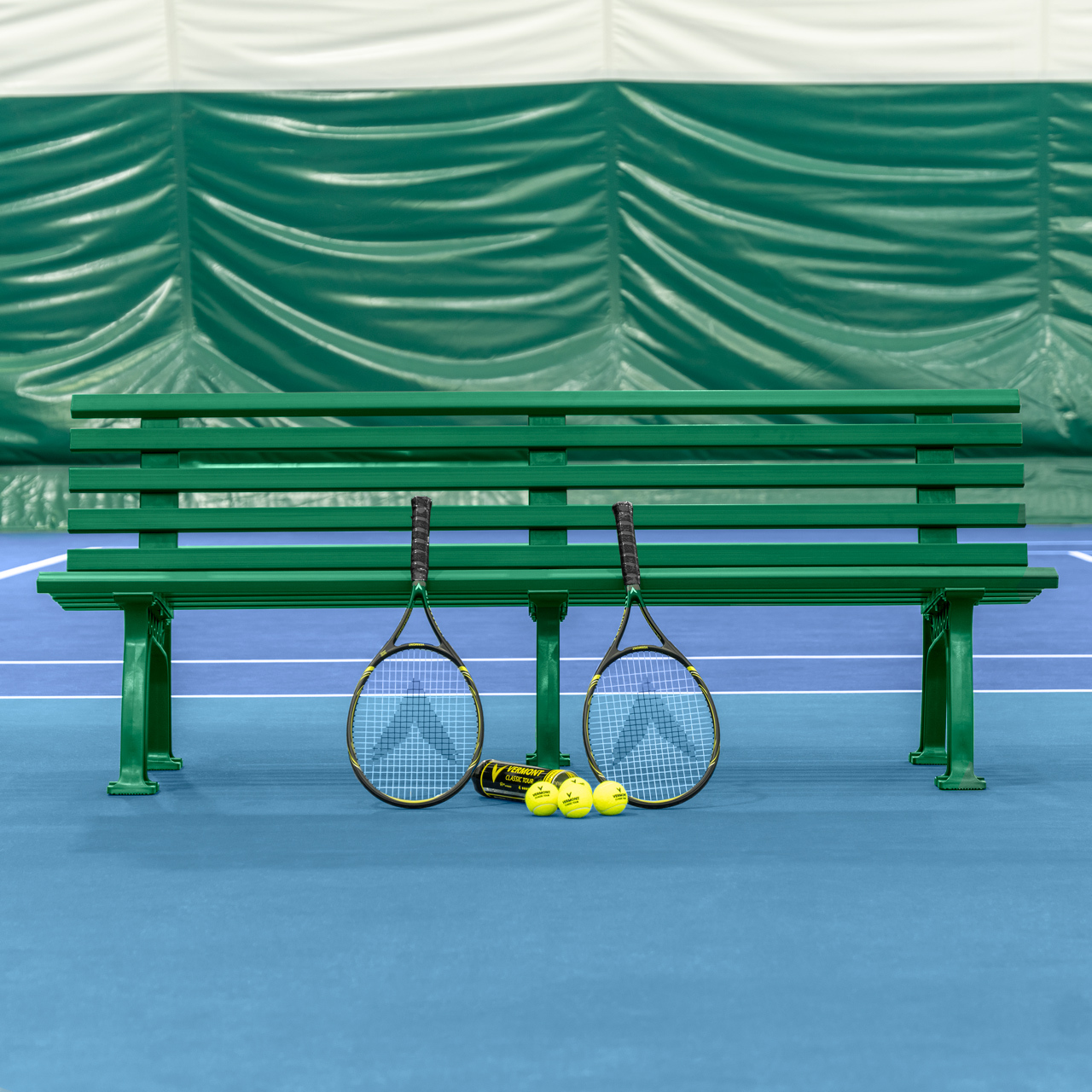 Vermont Tennis Court Benches [3/4 Seater] - Green Or White [3 or 4 Seater:: 3 Seater (1.5m)] [Colour: Green] [Style: Standard]