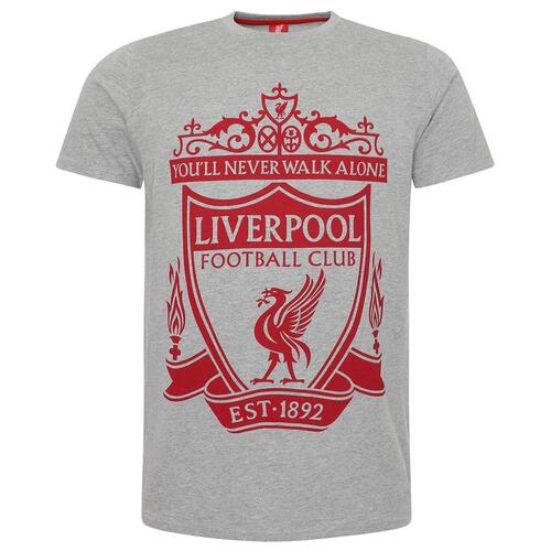 Liverpool FC Crest T Shirt Mens Grey L